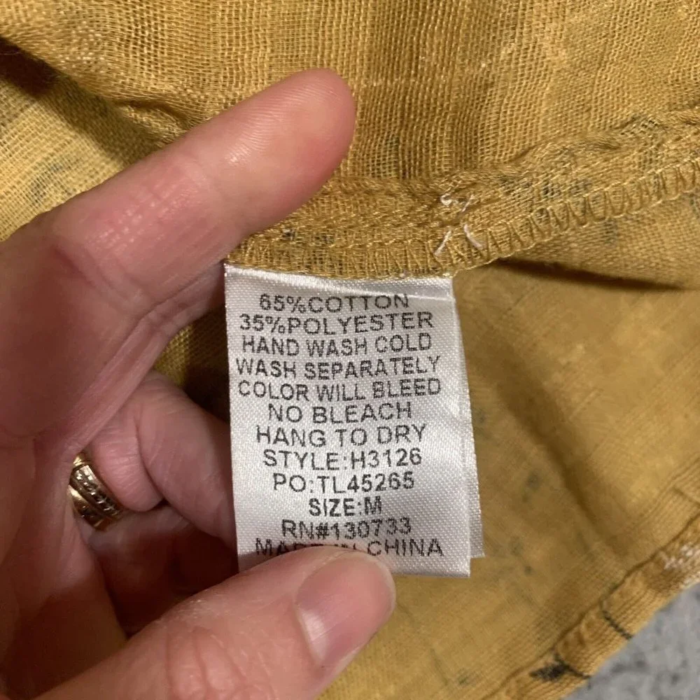 Umgee Blouse Gold Yellow Embroidered Flower‎ Vines Bell Sleeves Medium M - Picture 5 of 10